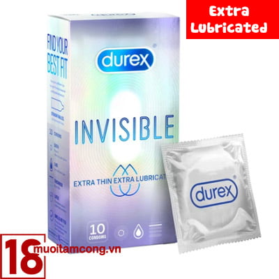 Hình ảnh bao cao su Durex Invisible Lubricated hộp 12 bao, siêu mỏng