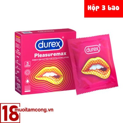 Durex Pleasuremax hộp 3 bao hương dâu, size 56mm